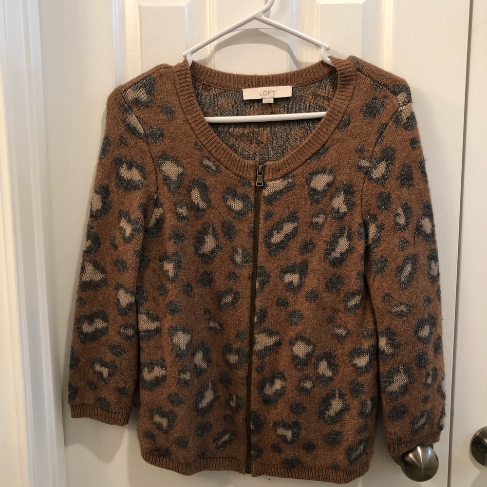 LOFT Brown Leopard Print Cardigan